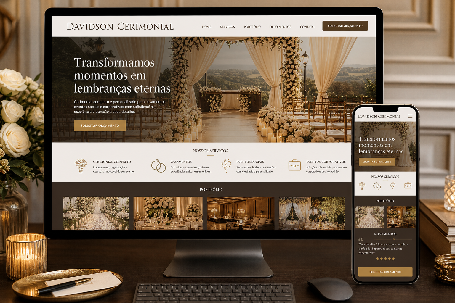 Site Davidson Cerimonial criado para apresentar serviços, portfólio e pedidos de orçamento
